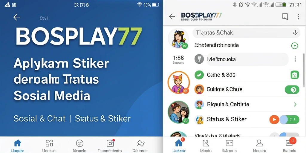 Antarmuka BOSPLAY77 dengan berbagai pilihan stiker menarik.