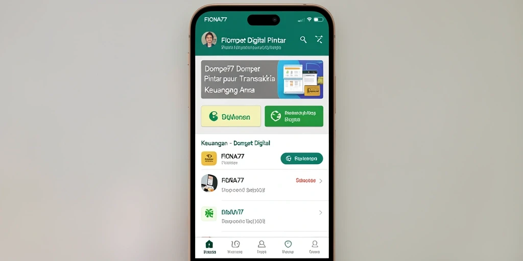 Tampilan antarmuka FIONA77 yang modern dan user-friendly untuk dompet digital.