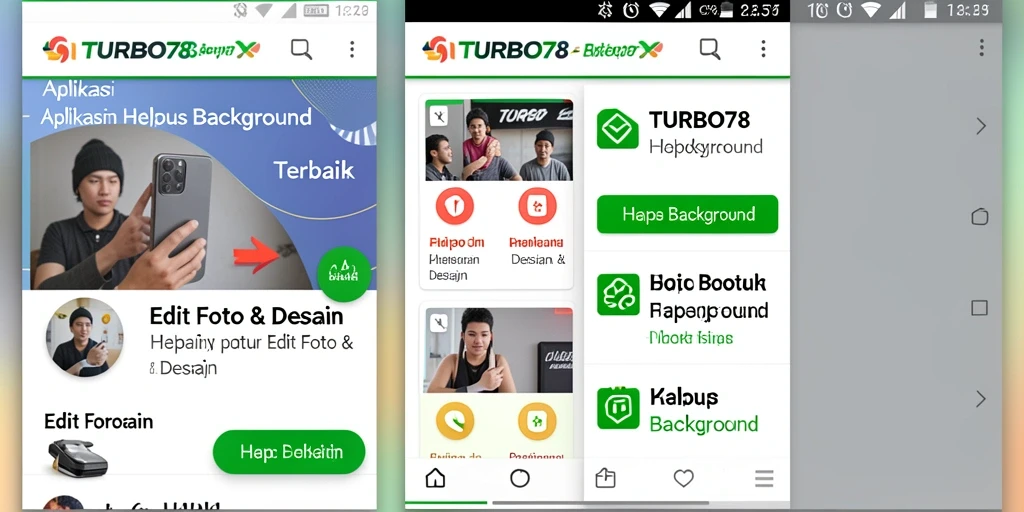 Tampilan antarmuka aplikasi TURBO78 yang menunjukkan fitur Hapus Background.